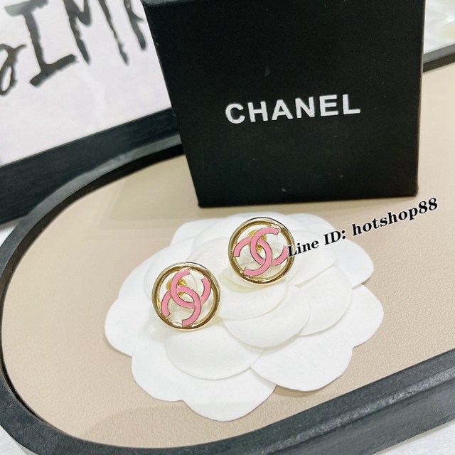 Chanel專櫃新款飾品耳環 香奈兒22ss新款琺瑯雙C圓圈耳釘 zgb2489